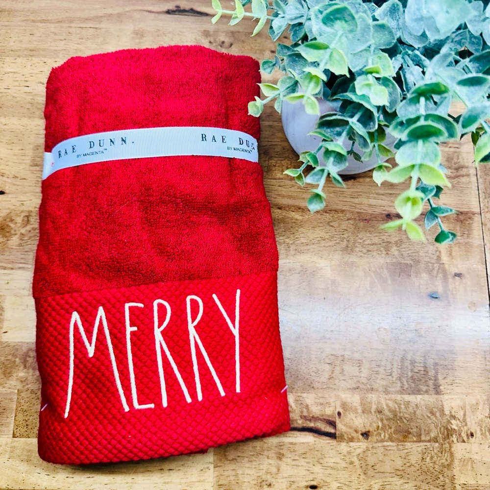 Rae Dunn Red 'MERRY' Holiday Hand Towel